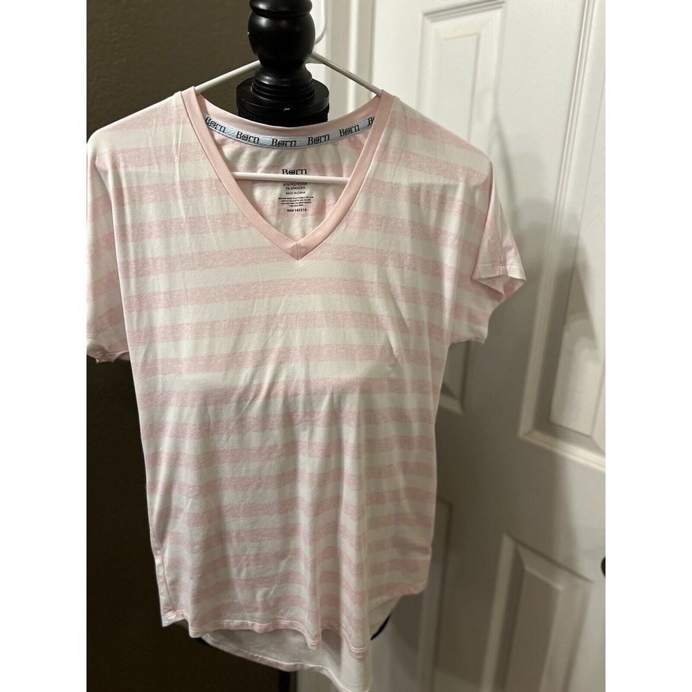 Pink White‎ Stiped Born Tshirt Top Medium